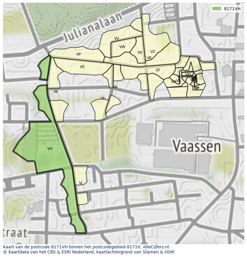 Afbeelding van het postcodegebied 8171 VH op de kaart.