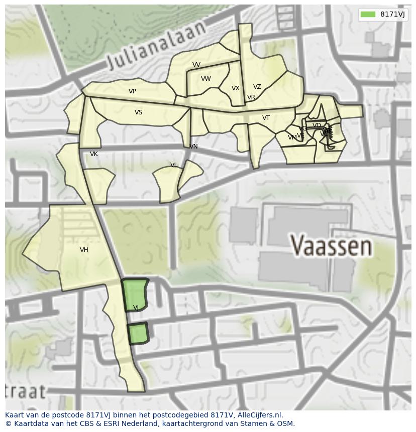 Afbeelding van het postcodegebied 8171 VJ op de kaart.