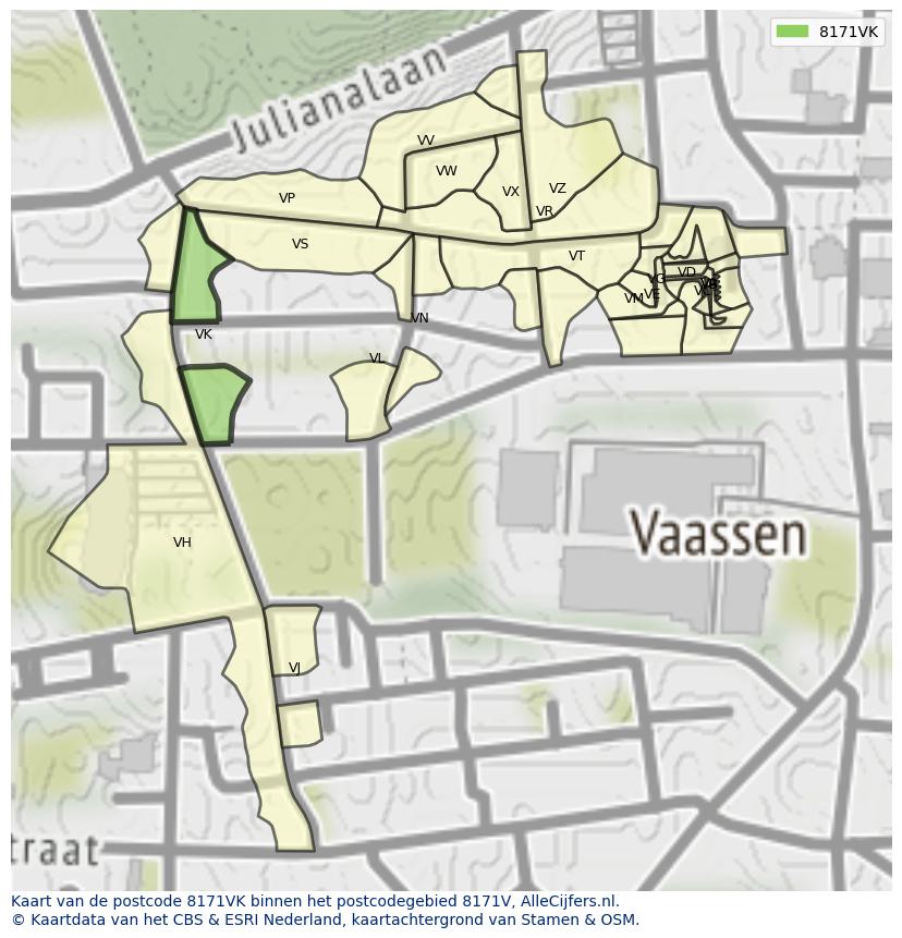 Afbeelding van het postcodegebied 8171 VK op de kaart.
