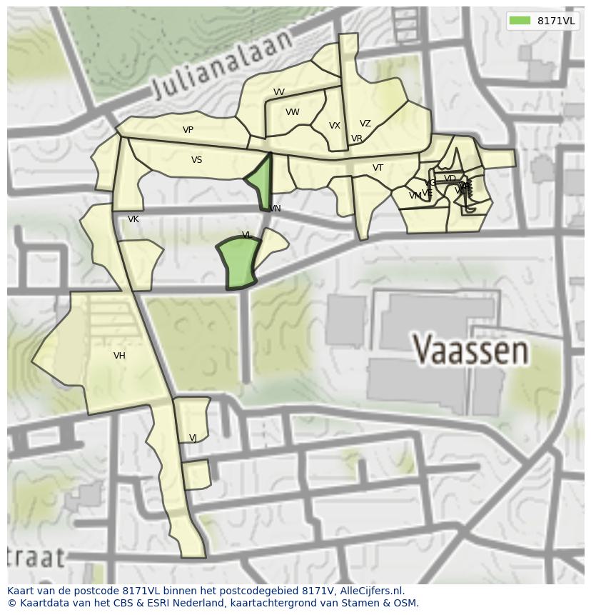 Afbeelding van het postcodegebied 8171 VL op de kaart.