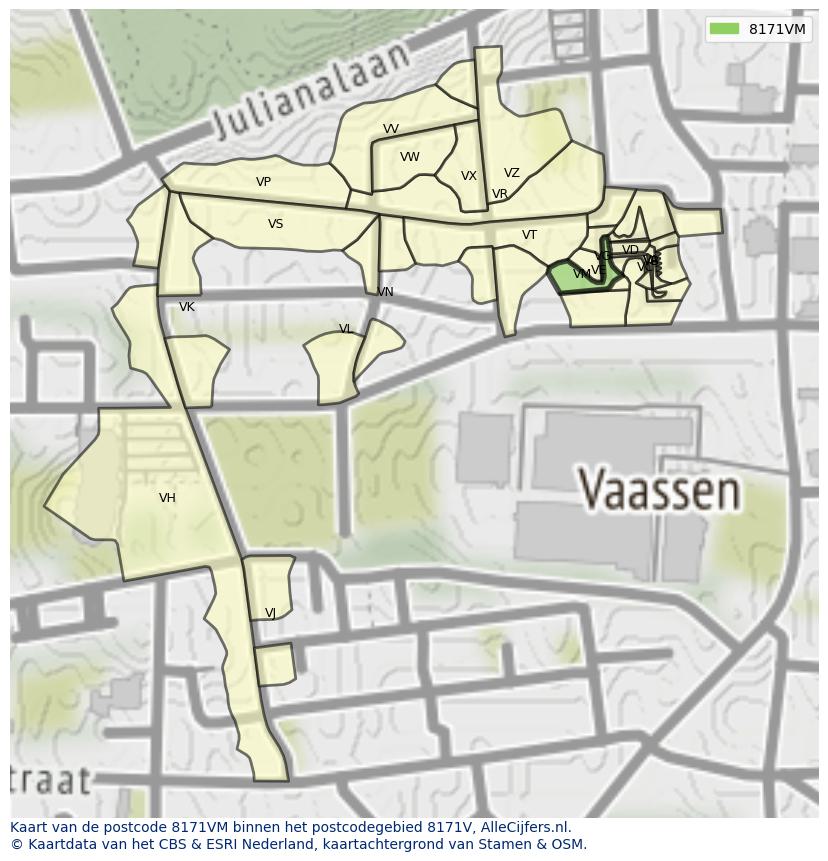 Afbeelding van het postcodegebied 8171 VM op de kaart.