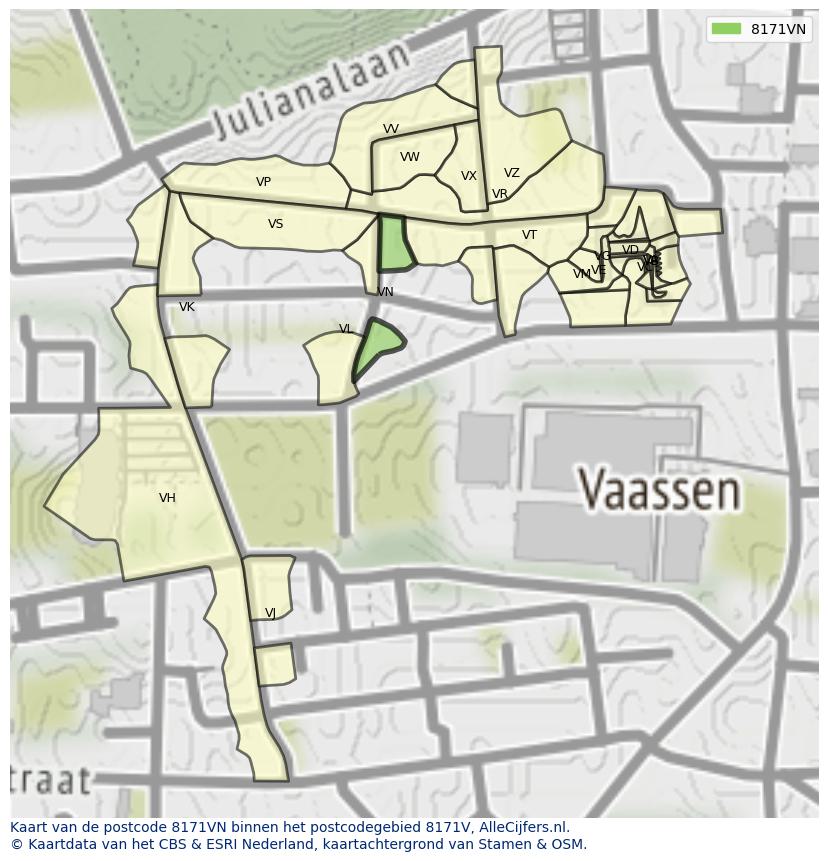 Afbeelding van het postcodegebied 8171 VN op de kaart.