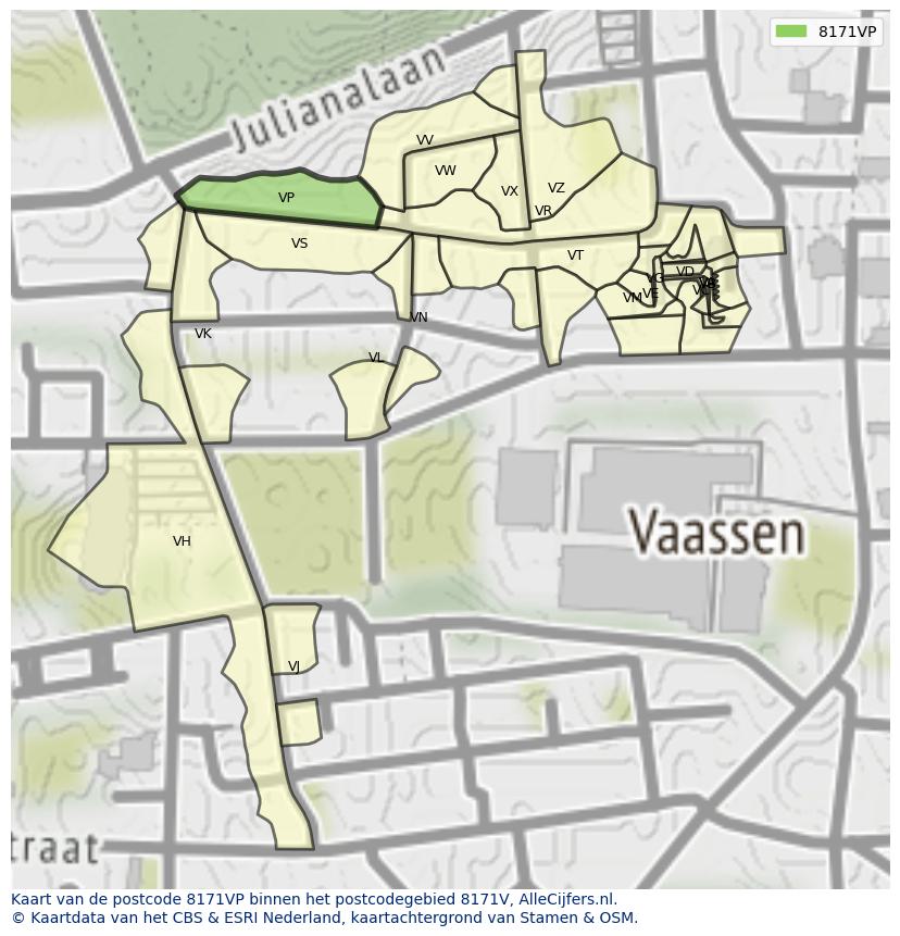 Afbeelding van het postcodegebied 8171 VP op de kaart.