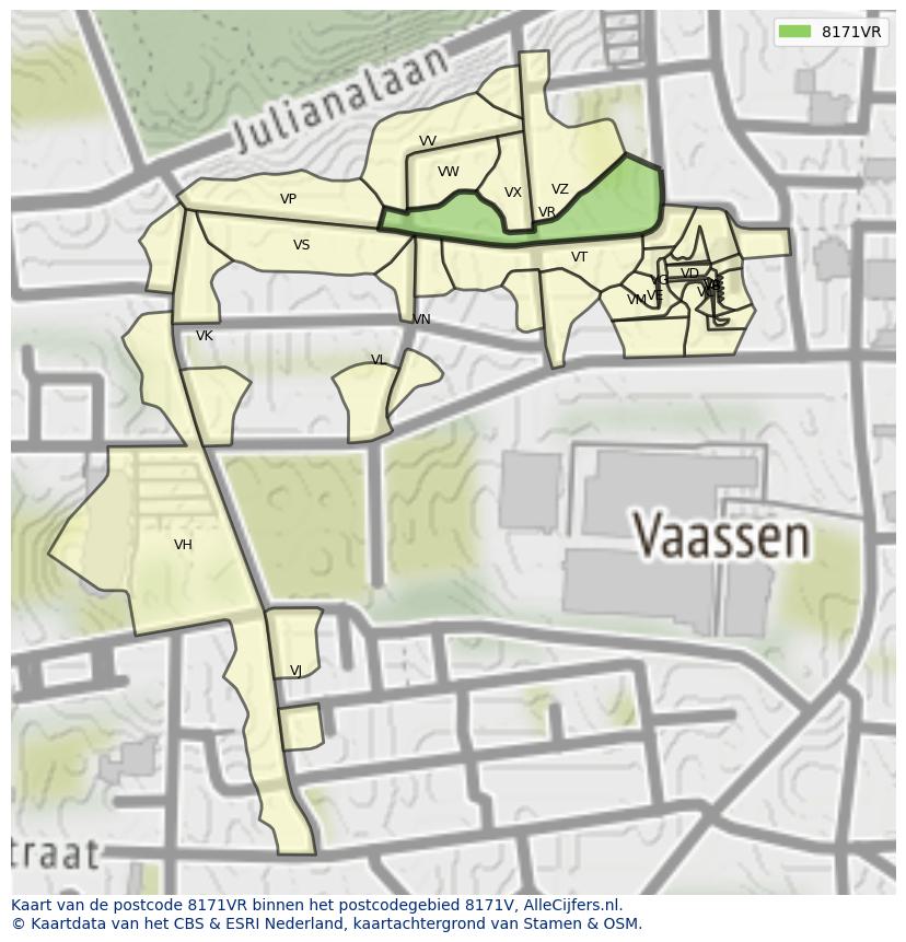 Afbeelding van het postcodegebied 8171 VR op de kaart.