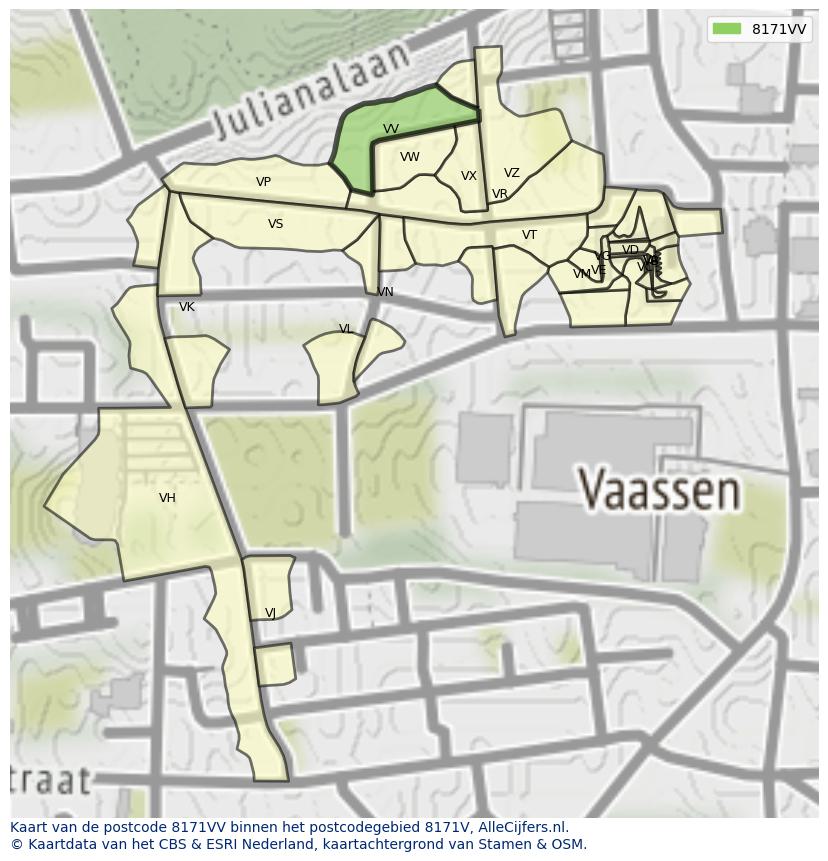 Afbeelding van het postcodegebied 8171 VV op de kaart.