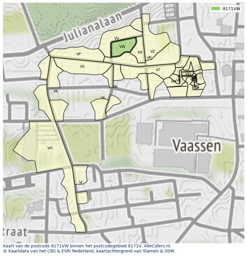 Afbeelding van het postcodegebied 8171 VW op de kaart.