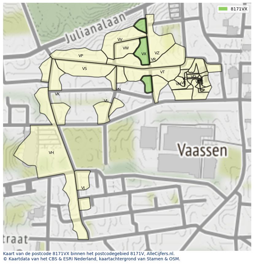 Afbeelding van het postcodegebied 8171 VX op de kaart.