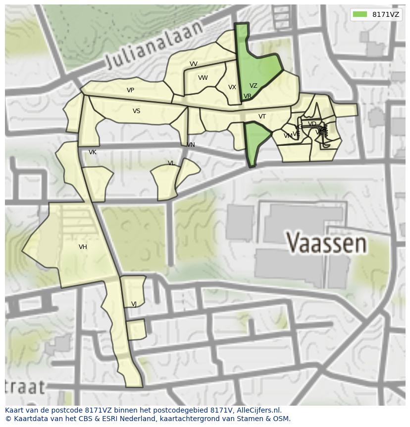 Afbeelding van het postcodegebied 8171 VZ op de kaart.