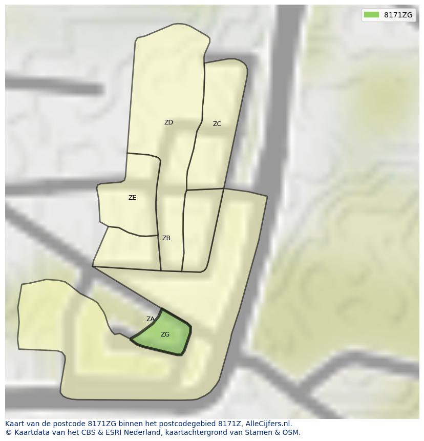 Afbeelding van het postcodegebied 8171 ZG op de kaart.