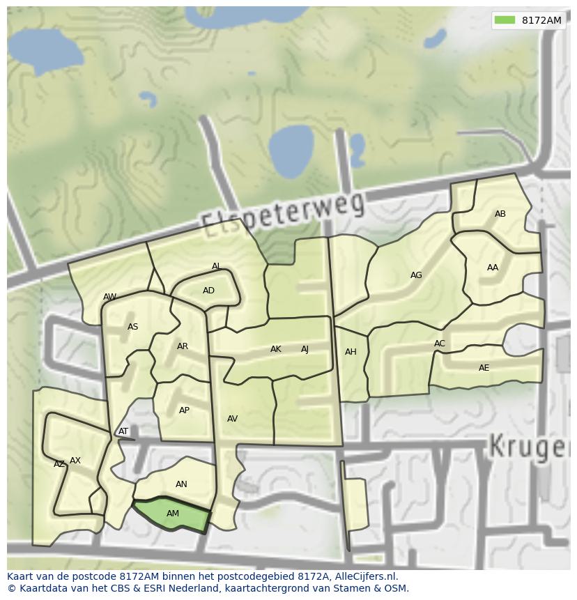 Afbeelding van het postcodegebied 8172 AM op de kaart.
