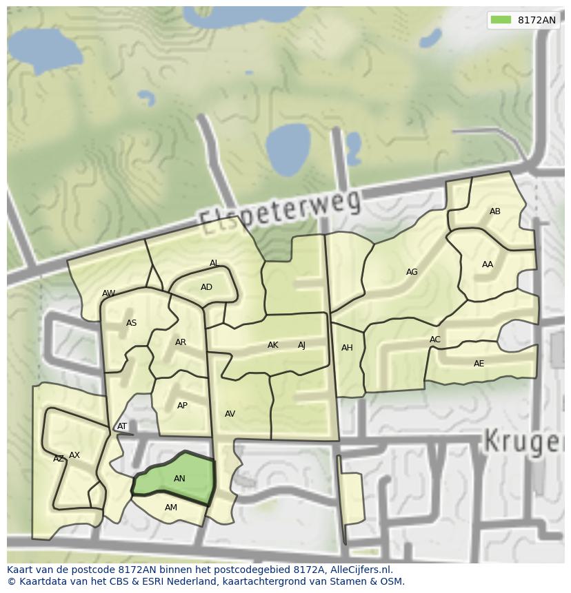 Afbeelding van het postcodegebied 8172 AN op de kaart.