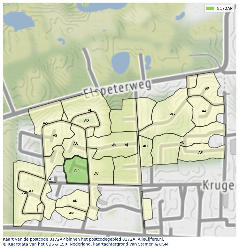 Afbeelding van het postcodegebied 8172 AP op de kaart.