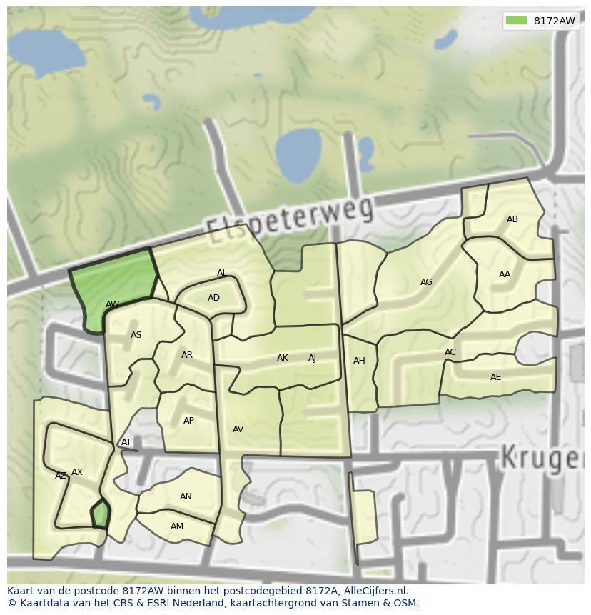 Afbeelding van het postcodegebied 8172 AW op de kaart.