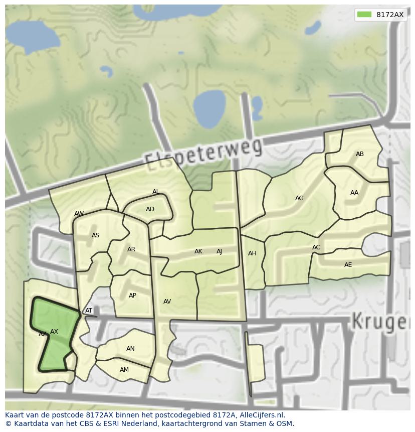 Afbeelding van het postcodegebied 8172 AX op de kaart.