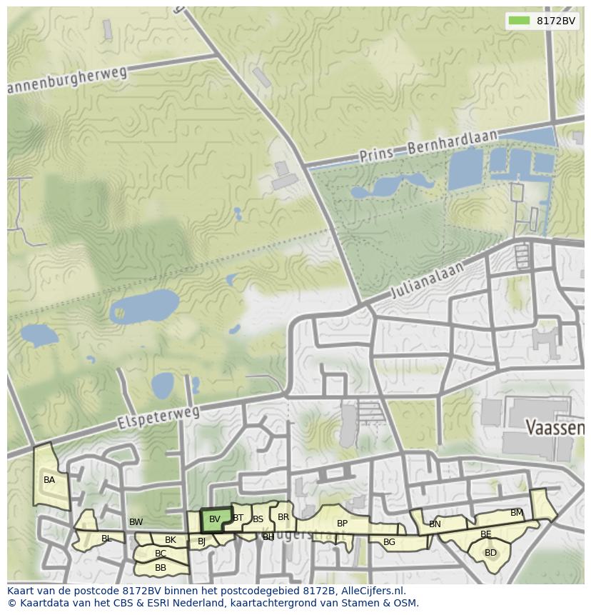 Afbeelding van het postcodegebied 8172 BV op de kaart.