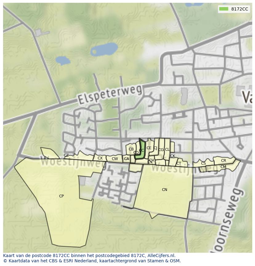 Afbeelding van het postcodegebied 8172 CC op de kaart.