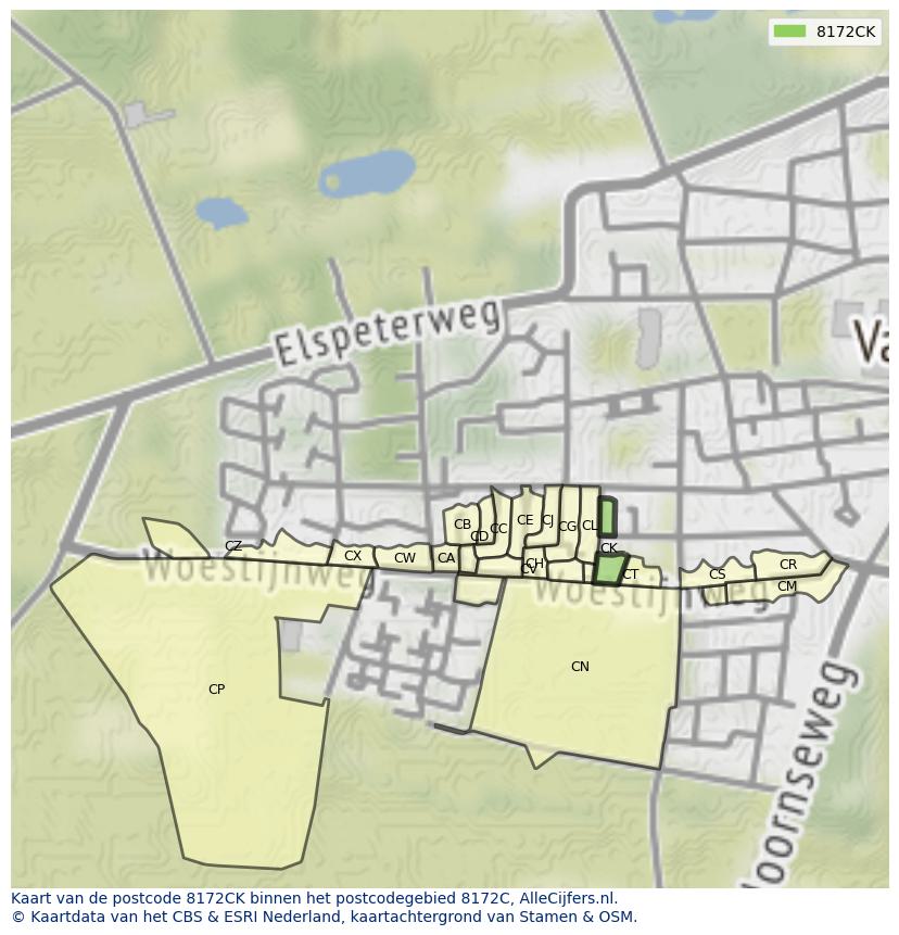 Afbeelding van het postcodegebied 8172 CK op de kaart.