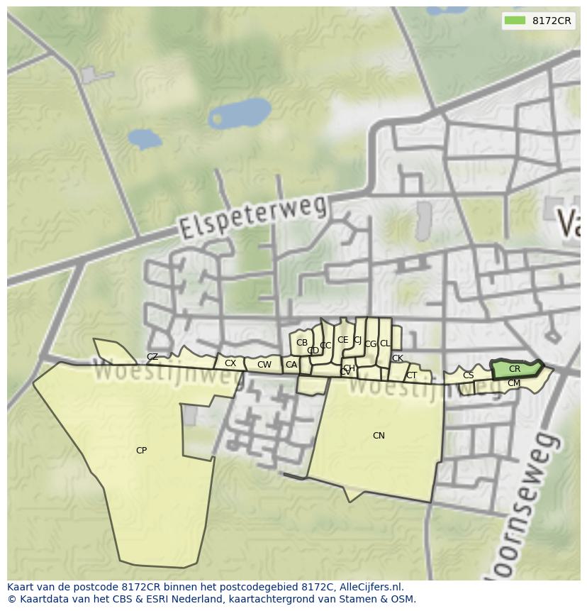 Afbeelding van het postcodegebied 8172 CR op de kaart.