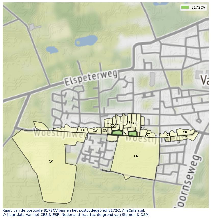 Afbeelding van het postcodegebied 8172 CV op de kaart.