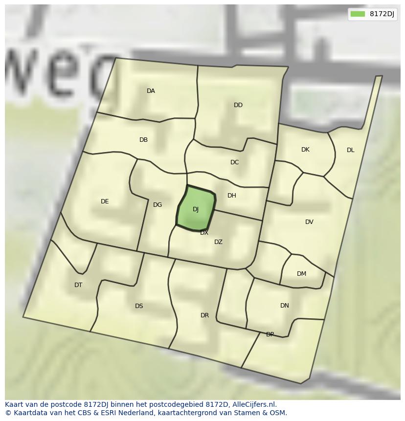 Afbeelding van het postcodegebied 8172 DJ op de kaart.