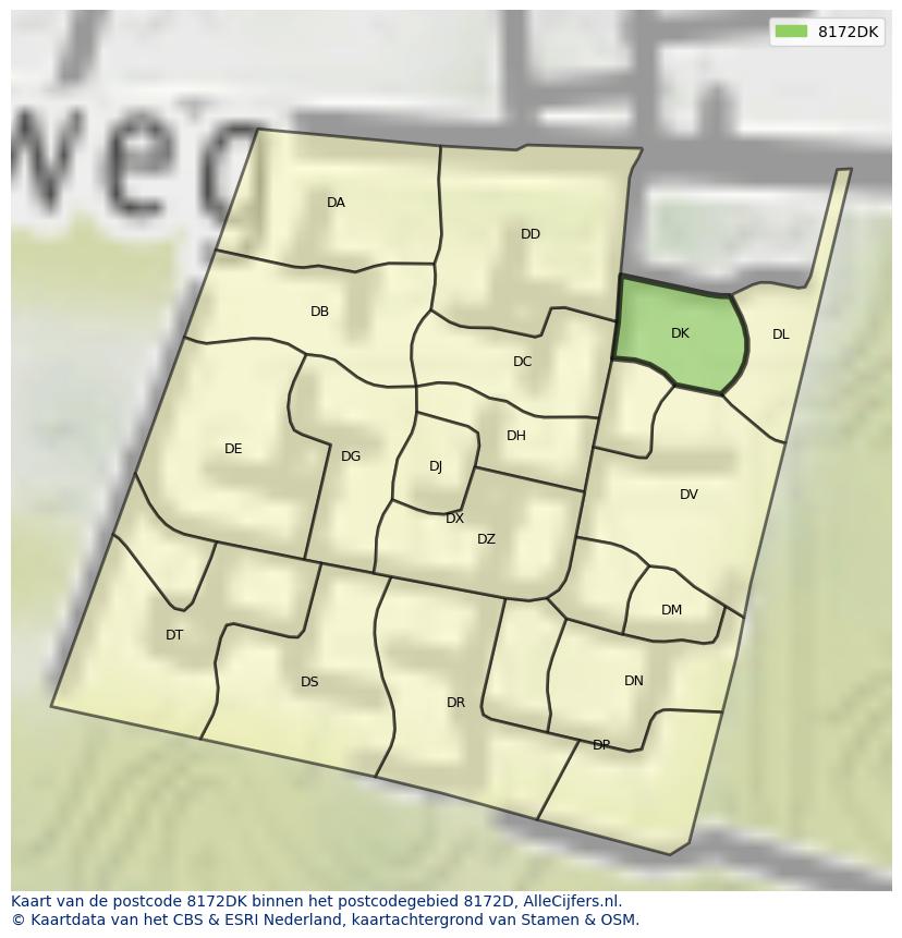 Afbeelding van het postcodegebied 8172 DK op de kaart.