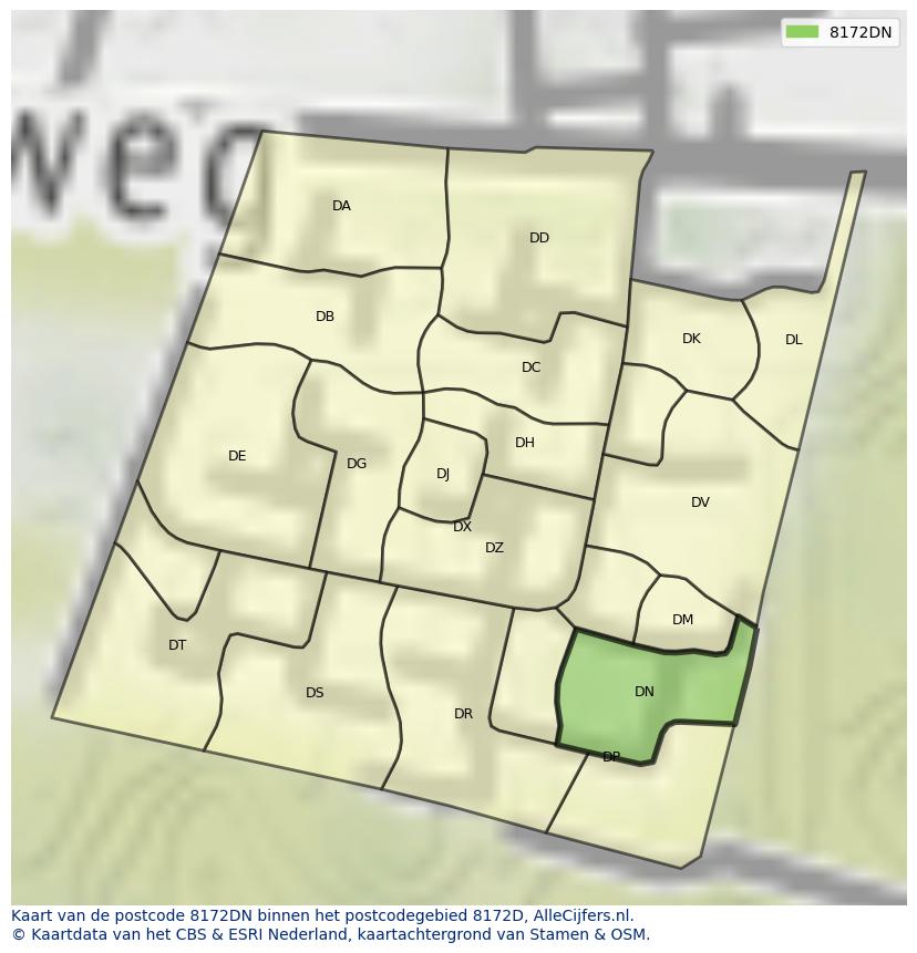 Afbeelding van het postcodegebied 8172 DN op de kaart.