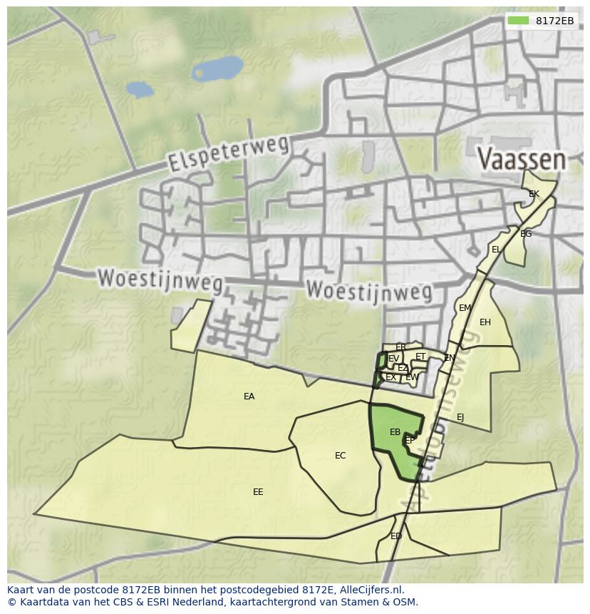 Afbeelding van het postcodegebied 8172 EB op de kaart.