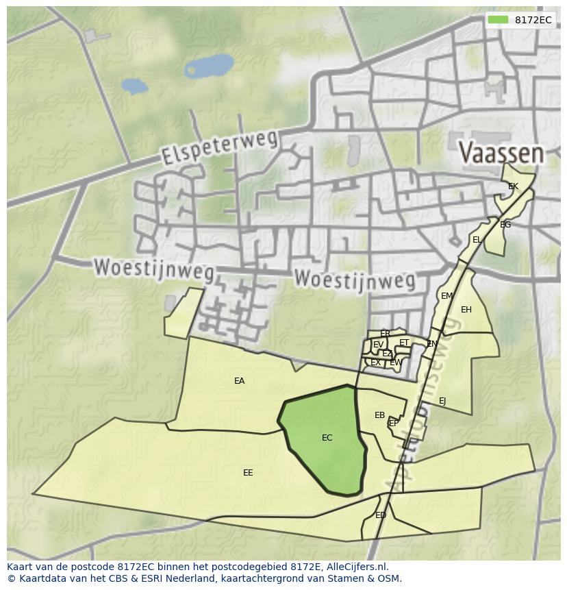 Afbeelding van het postcodegebied 8172 EC op de kaart.