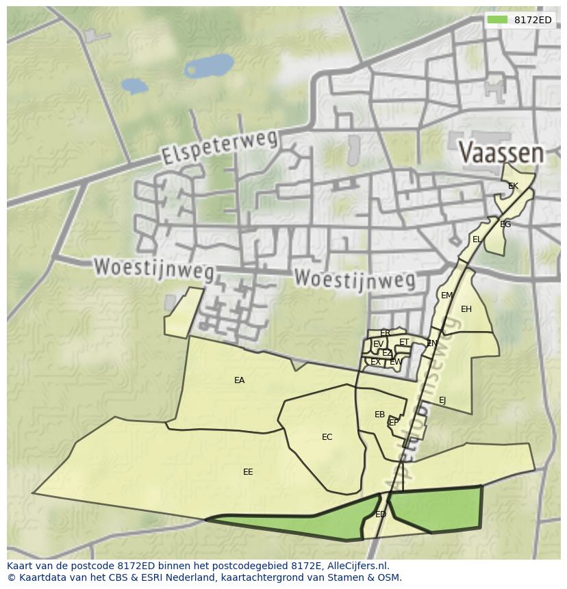 Afbeelding van het postcodegebied 8172 ED op de kaart.