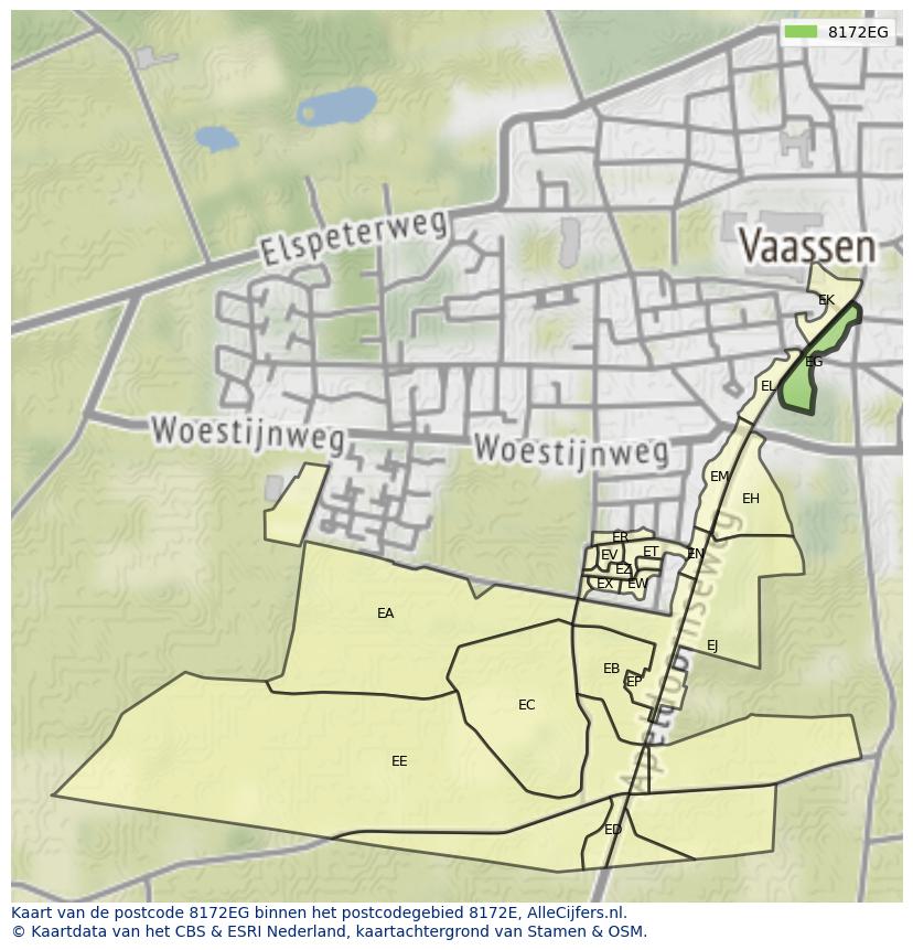 Afbeelding van het postcodegebied 8172 EG op de kaart.