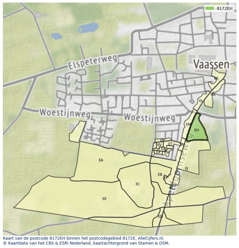 Afbeelding van het postcodegebied 8172 EH op de kaart.