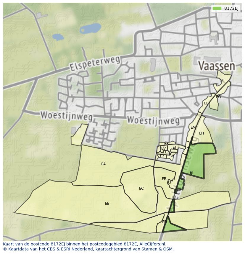 Afbeelding van het postcodegebied 8172 EJ op de kaart.