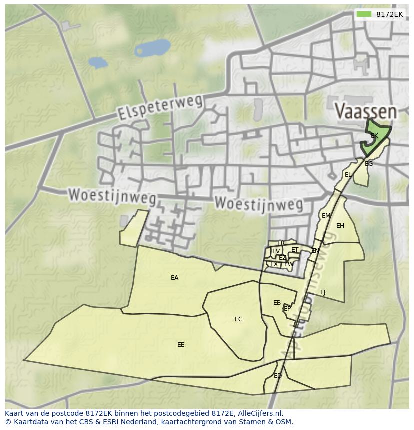 Afbeelding van het postcodegebied 8172 EK op de kaart.