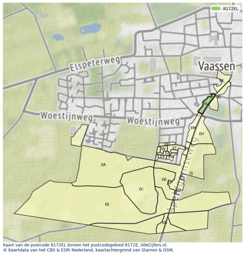Afbeelding van het postcodegebied 8172 EL op de kaart.
