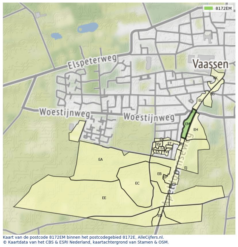 Afbeelding van het postcodegebied 8172 EM op de kaart.