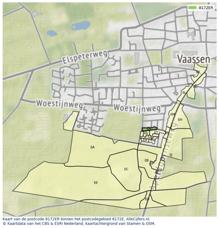 Afbeelding van het postcodegebied 8172 ER op de kaart.