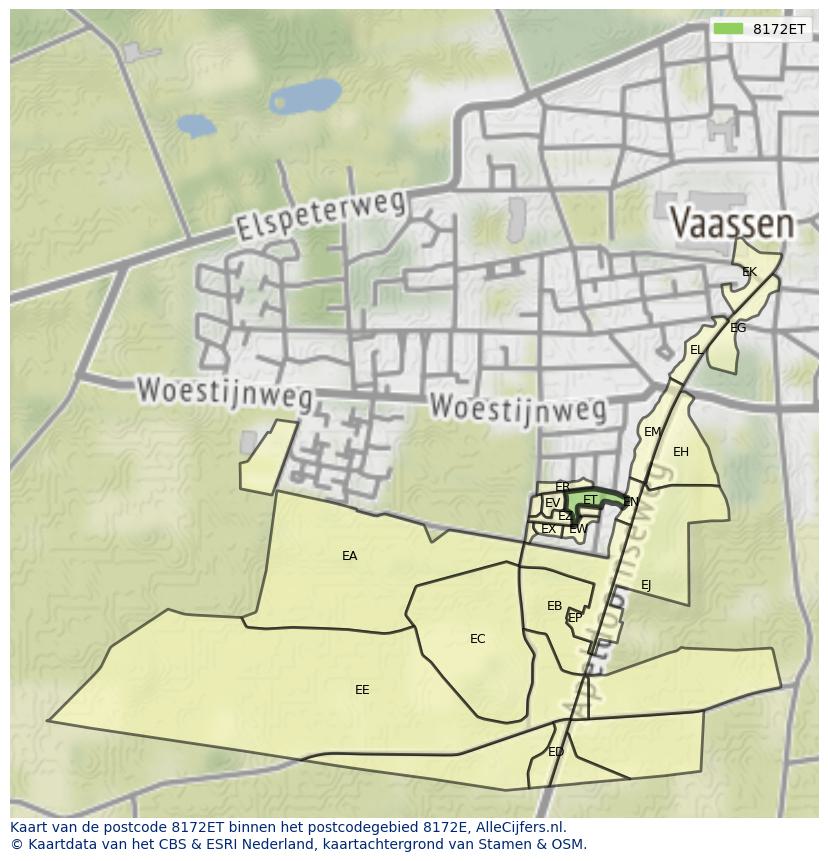 Afbeelding van het postcodegebied 8172 ET op de kaart.