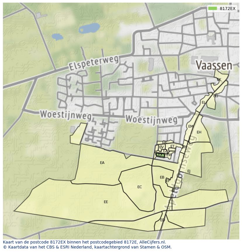 Afbeelding van het postcodegebied 8172 EX op de kaart.