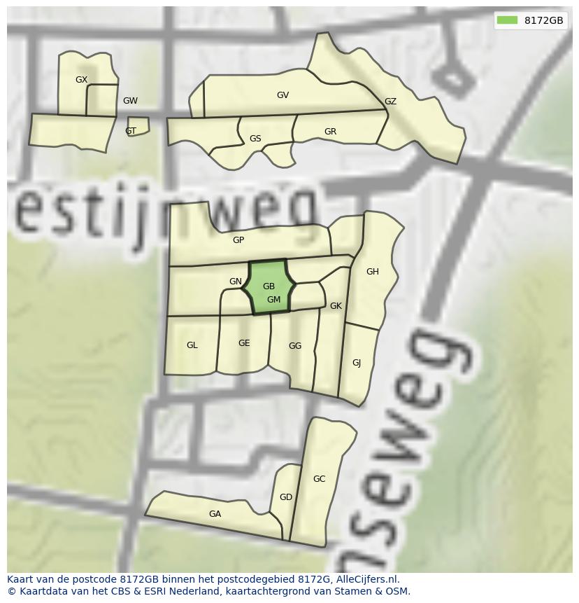 Afbeelding van het postcodegebied 8172 GB op de kaart.