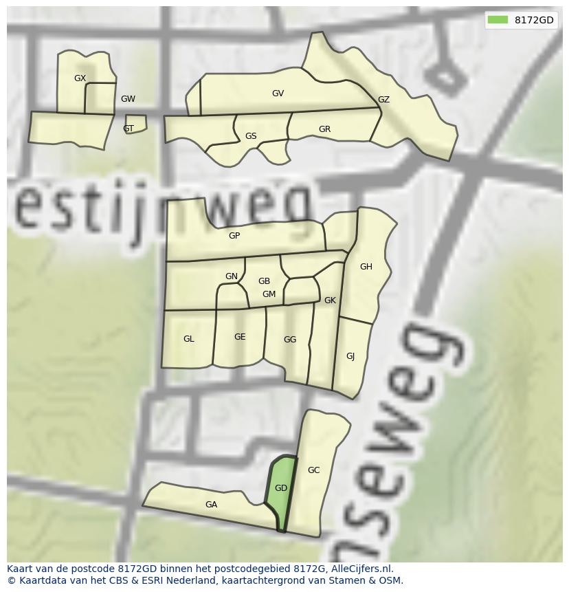 Afbeelding van het postcodegebied 8172 GD op de kaart.