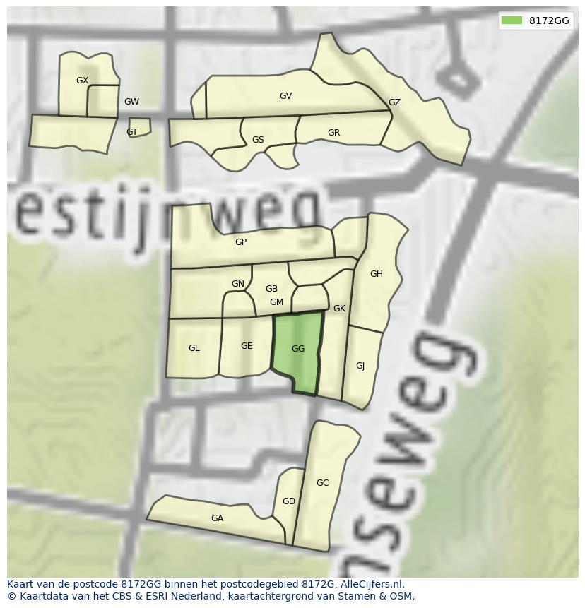 Afbeelding van het postcodegebied 8172 GG op de kaart.