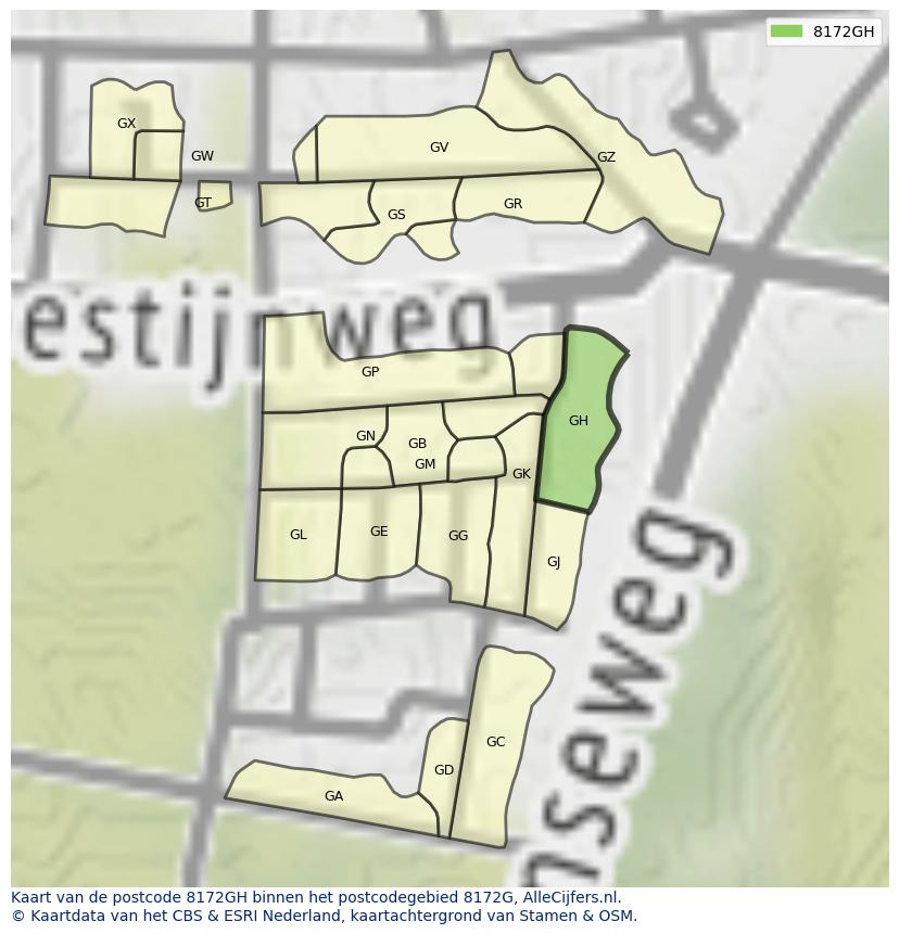 Afbeelding van het postcodegebied 8172 GH op de kaart.