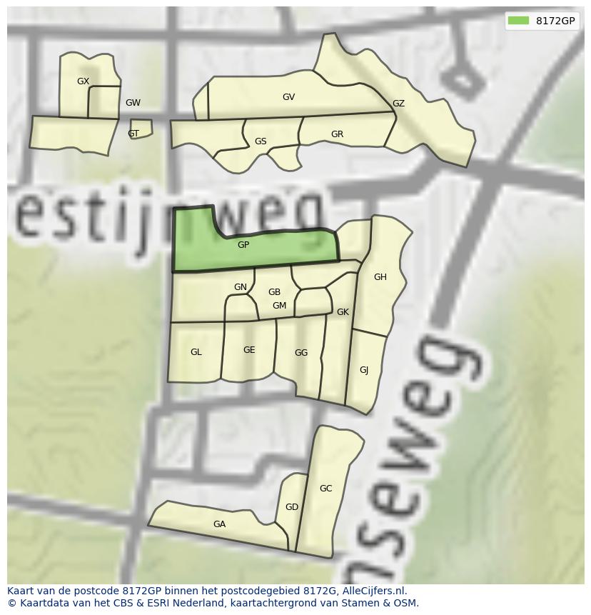 Afbeelding van het postcodegebied 8172 GP op de kaart.