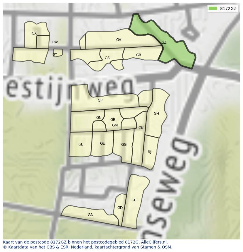 Afbeelding van het postcodegebied 8172 GZ op de kaart.