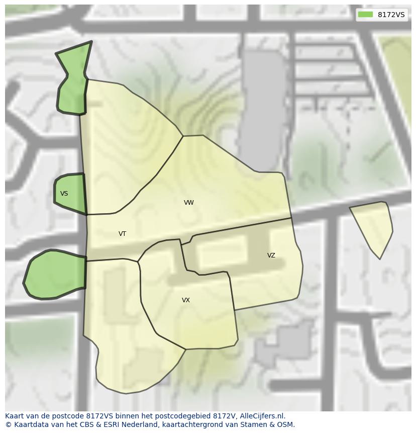 Afbeelding van het postcodegebied 8172 VS op de kaart.