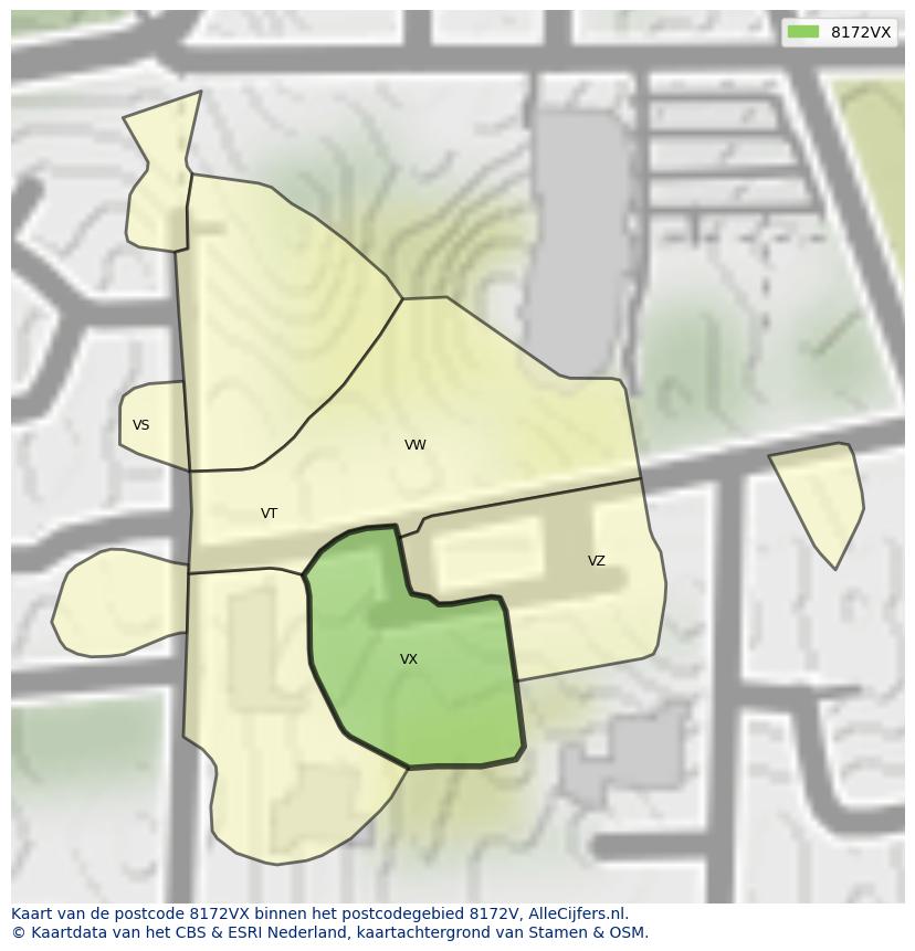 Afbeelding van het postcodegebied 8172 VX op de kaart.