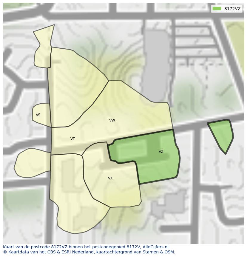 Afbeelding van het postcodegebied 8172 VZ op de kaart.