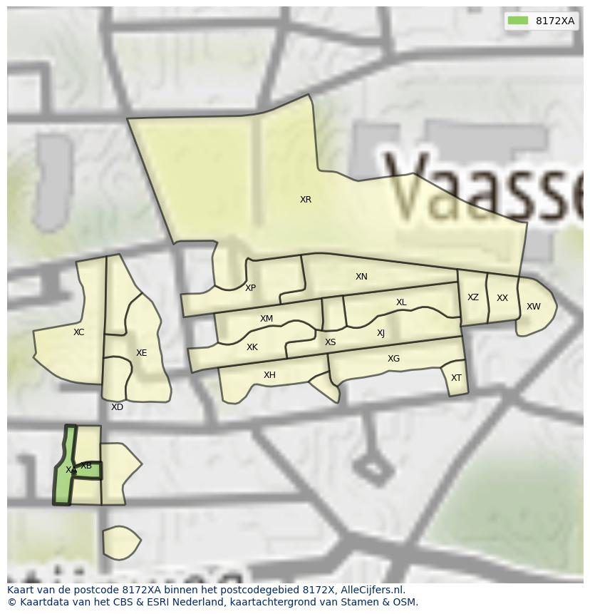 Afbeelding van het postcodegebied 8172 XA op de kaart.