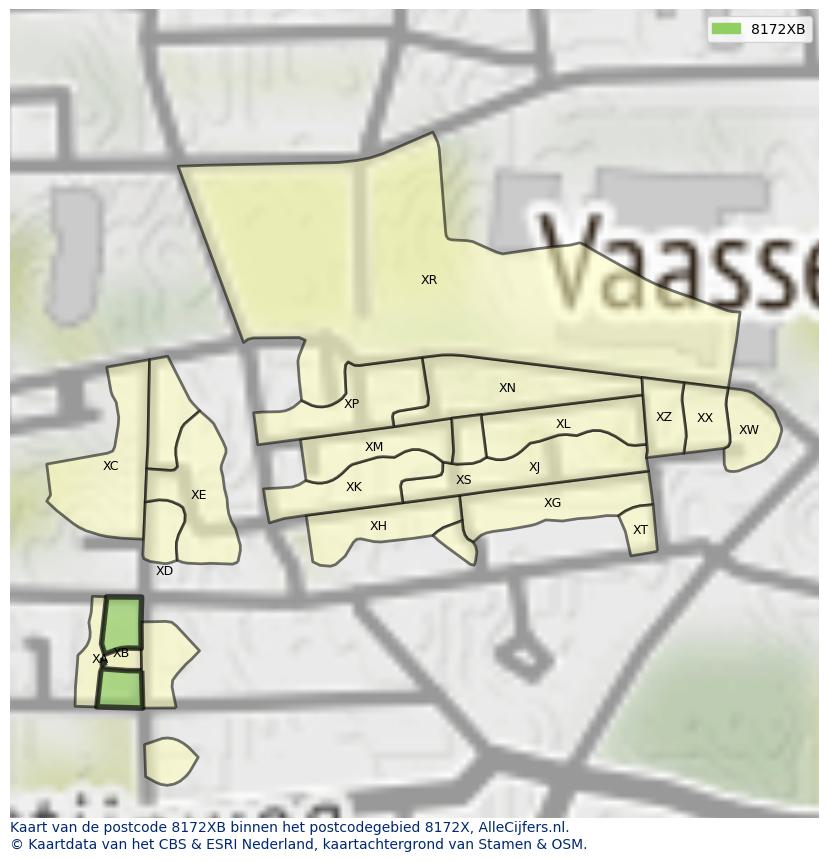 Afbeelding van het postcodegebied 8172 XB op de kaart.