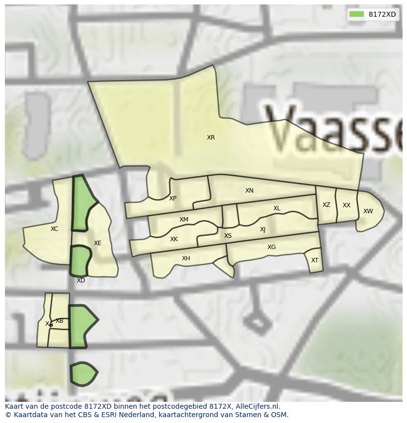 Afbeelding van het postcodegebied 8172 XD op de kaart.